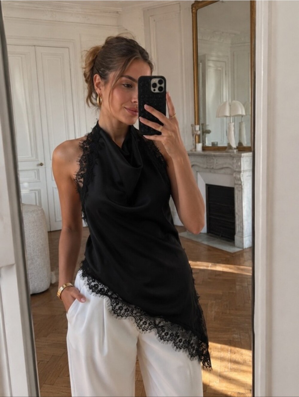 ZARA LACE HALTER TOP BLACK SIZE S